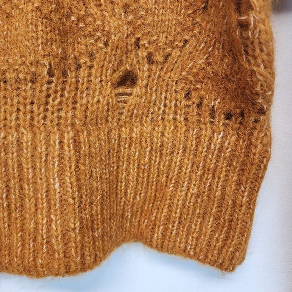 H&M Pointelle Crop Sweater Size S Burnt Orange Long Sleeve Wool Alpaca Autumn - Picture 6 of 10